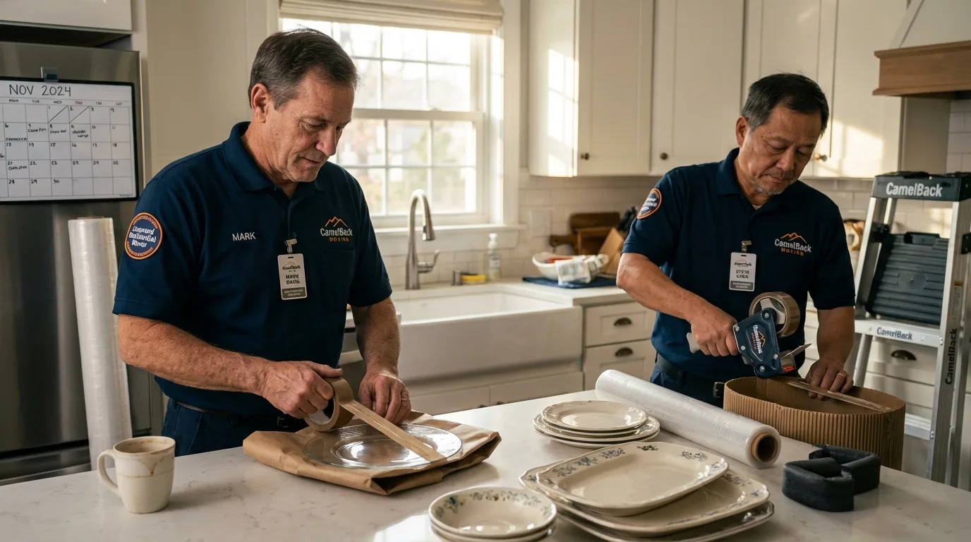 Professional crew packing kitchen dishware in Southampton, MA